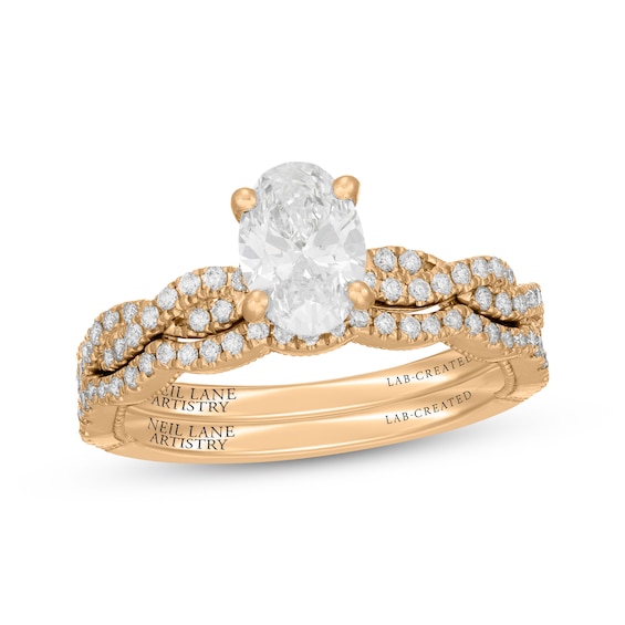 Neil Lane Artistry Oval-Cut Lab-Grown Diamond Bridal Set 1-3/8 ct tw 14K Yellow Gold