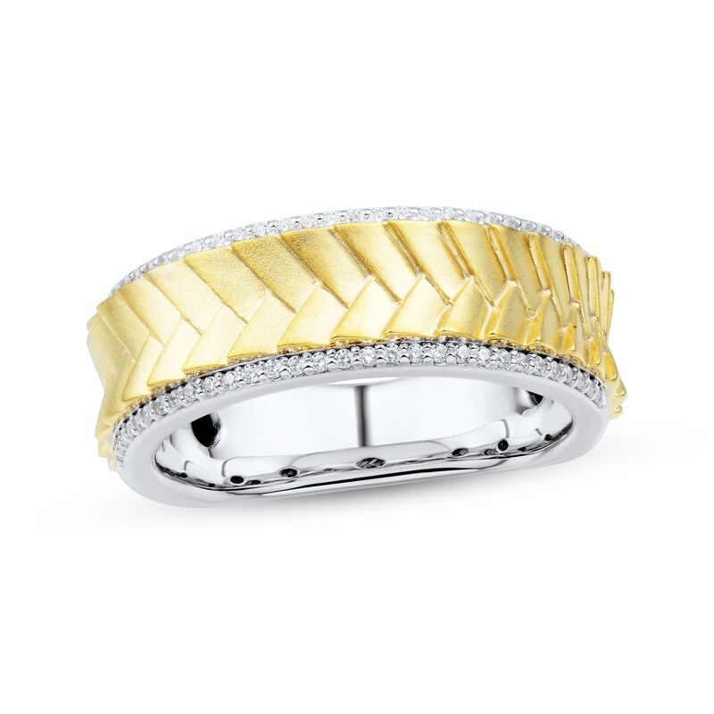 Men's Diamond & Herringbone Wedding Band 1/5 ct tw 10K Two-Tone Gold