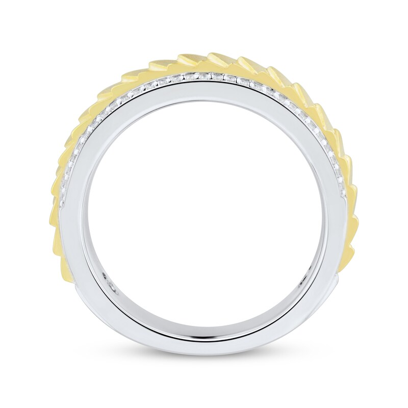 Men's Diamond & Herringbone Wedding Band 1/5 ct tw 10K Two-Tone Gold