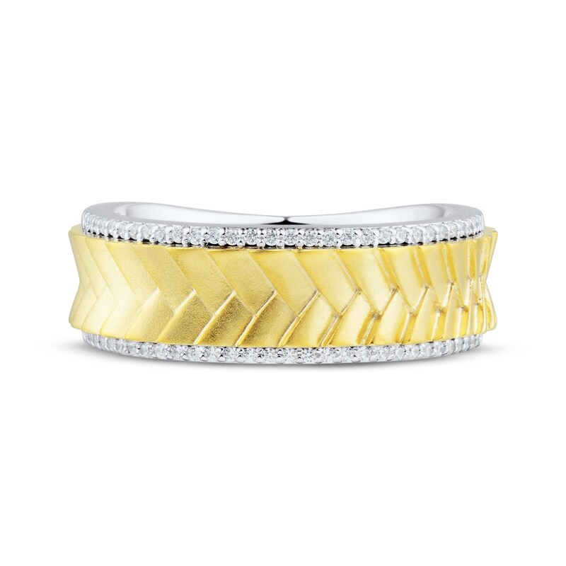 Men's Diamond & Herringbone Wedding Band 1/5 ct tw 10K Two-Tone Gold