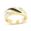 Thumbnail Image 1 of Men's Black & White Diamond Sculpted Wedding Band 1/4 ct tw 10K Yellow Gold