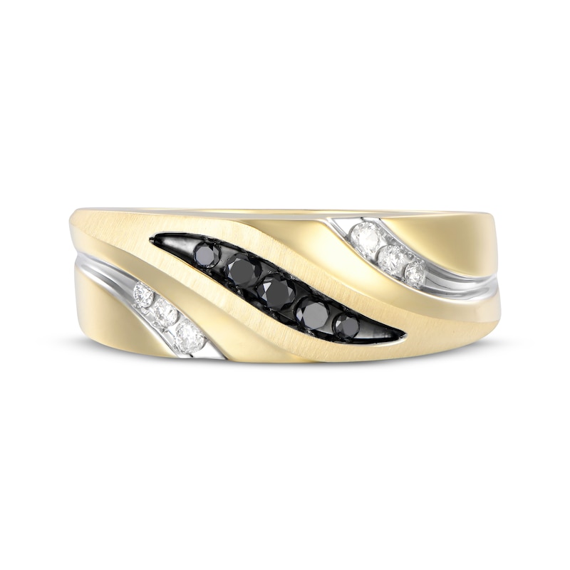 Main Image 4 of Men's Black & White Diamond Sculpted Wedding Band 1/4 ct tw 10K Yellow Gold