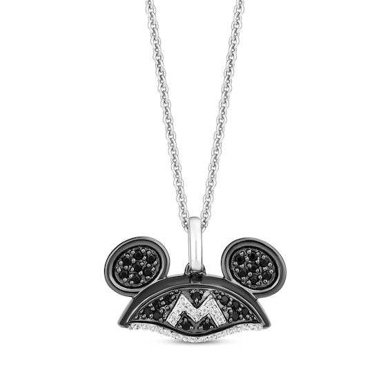 Disney Treasures Diamond Mickey Ear Hat Necklace 1/4 ct tw Sterling Silver & Black Rhodium 19"