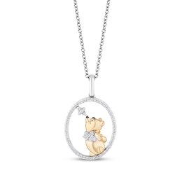 Disney Treasures Winnie the Pooh Diamond Necklace 1/8 ct tw Sterling Silver & 10K Yellow Gold 19"
