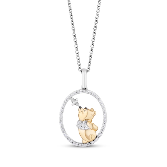 Disney Treasures Winnie the Pooh Diamond Necklace 1/8 ct tw Sterling Silver & 10K Yellow Gold 19"
