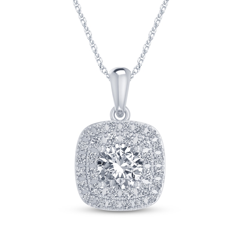 Main Image 2 of Round-Cut White Lab-Created Sapphire Cushion Frame Gift Set Sterling Silver