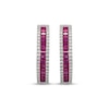 Thumbnail Image 2 of Baguette-Cut Lab-Created Ruby & White Lab-Created Sapphire Hoop Earrings Sterling Silver
