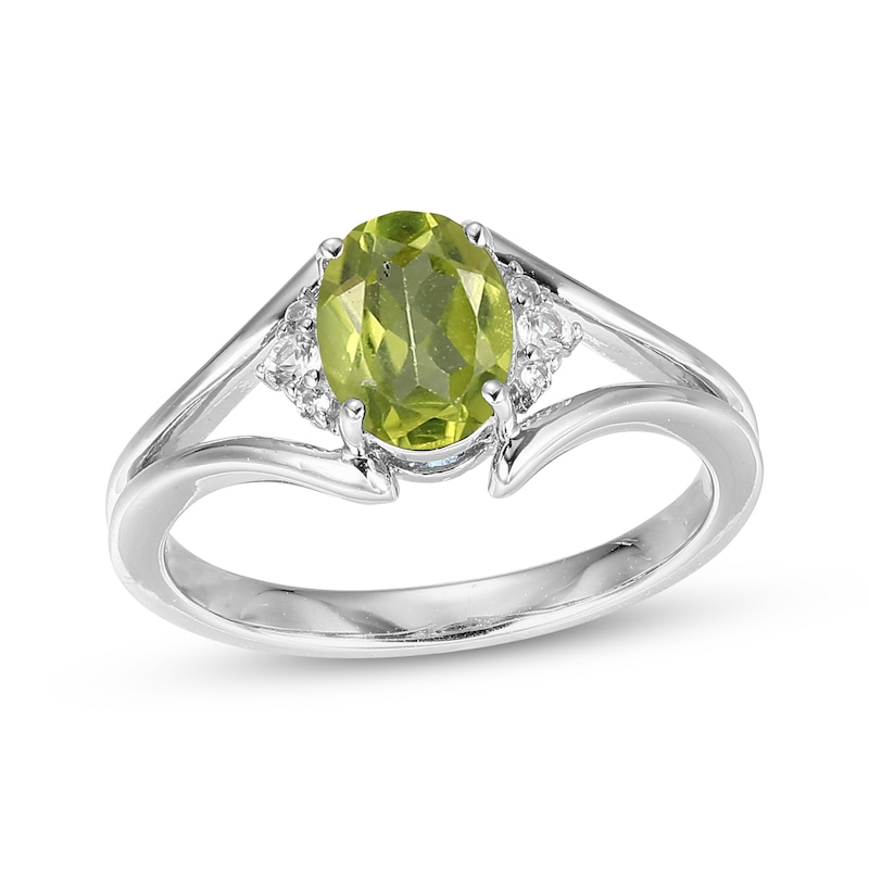 Main Image 1 of Oval-Cut Peridot & White Lab-Created Sapphire Ring Sterling Silver