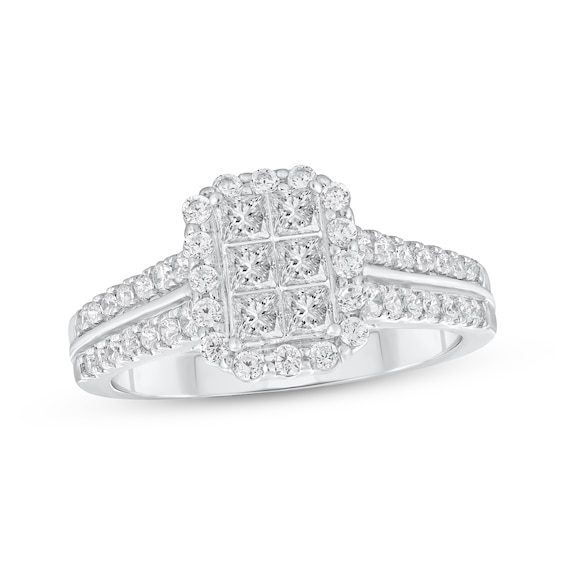 Adore Princess-Cut Multi-Diamond Halo Engagement Ring 1 ct tw 10K White Gold