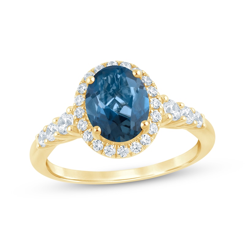 Main Image 1 of Oval-Cut London Blue Topaz & Diamond Engagement Ring 3/8 ct tw 14K Yellow Gold