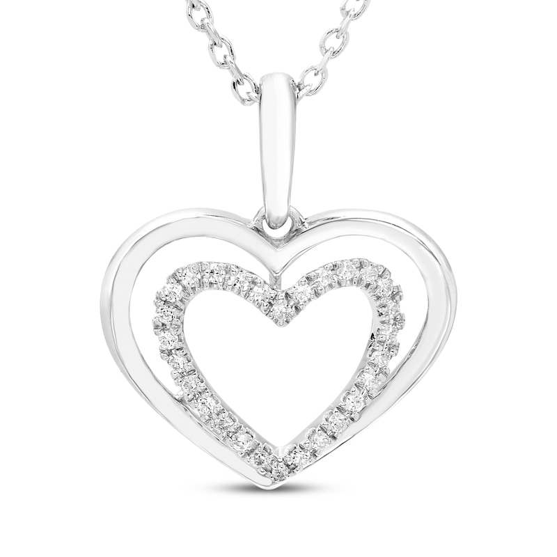 Main Image 1 of Diamond Double Heart Necklace 1/10 ct tw Sterling Silver 18"
