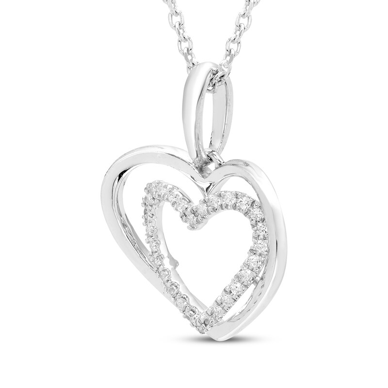 Main Image 2 of Diamond Double Heart Necklace 1/10 ct tw Sterling Silver 18"