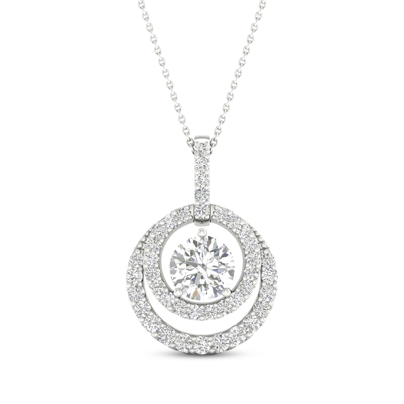 Main Image 1 of Lab-Grown Diamonds by KAY Double Halo Necklace 3/4 ct tw 14K White Gold