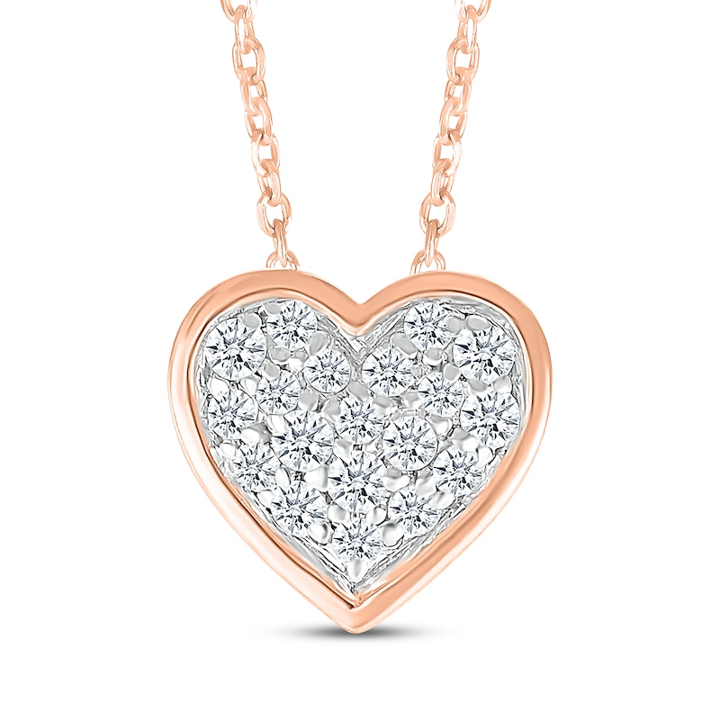 Main Image 1 of Multi-Diamond Center Heart Necklace 1/4 ct tw 10K Rose Gold 18"
