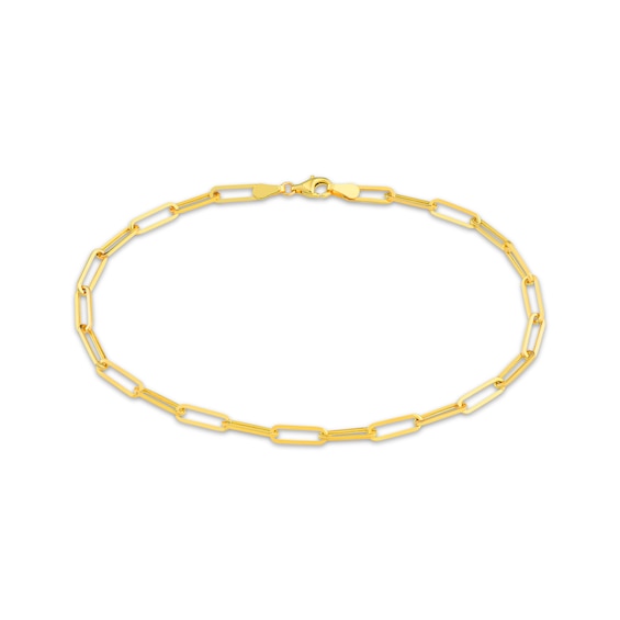 Paperclip Chain Anklet Hollow 10K Yellow Gold 10"