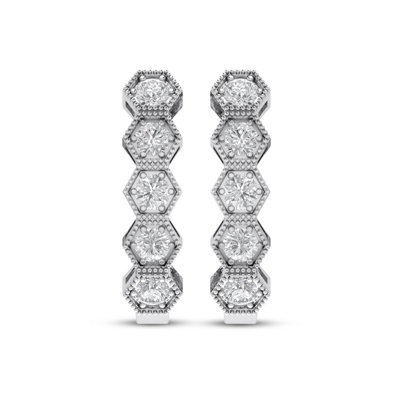 Main Image 2 of Diamond Hexagon Hoop Earrings 1/2 ct tw 14K White Gold