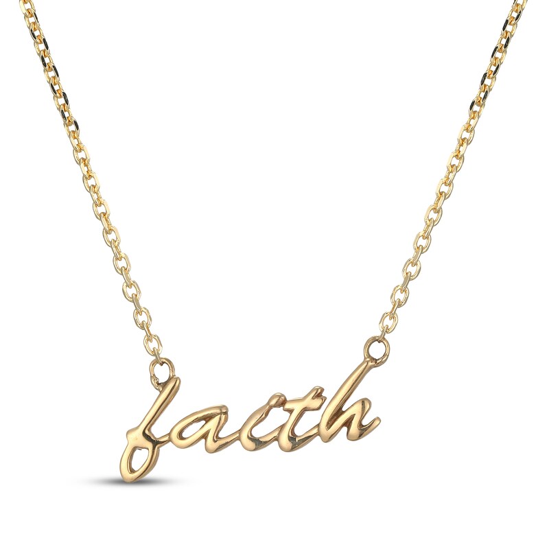 Main Image 1 of "Faith" Script Necklace 14K Yellow Gold 18"