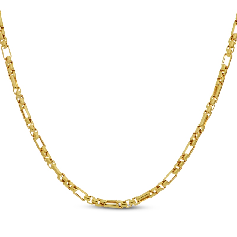 Main Image 1 of Diamond-Cut Short & Long Link Box Chain Necklace 3.5mm Hollow 10K Yellow Gold 20"