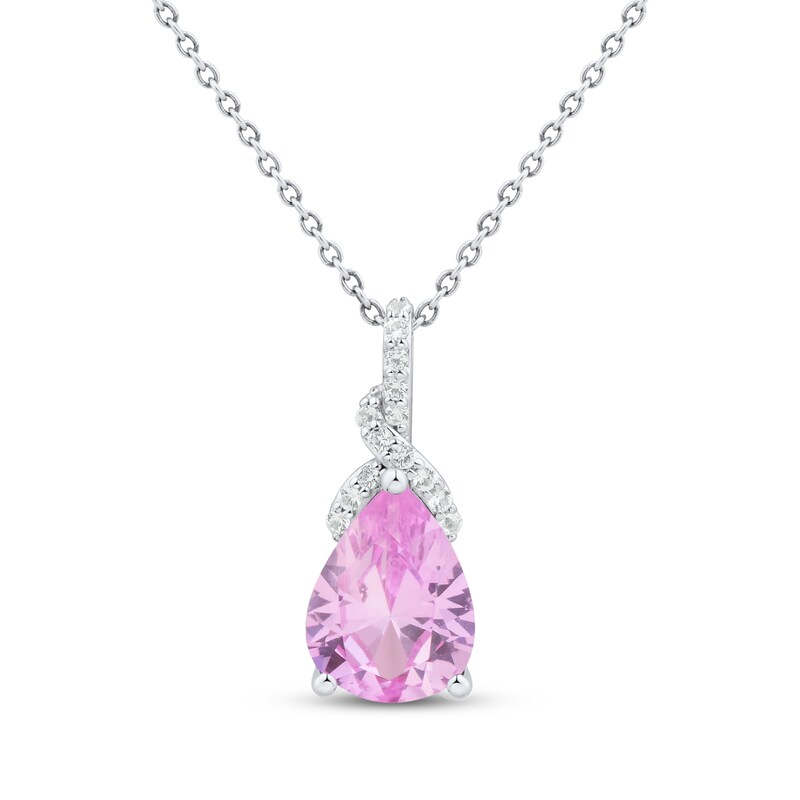 Main Image 1 of Pear-Shaped Pink Lab-Created Sapphire & White Lab-Created Sapphire Drop Necklace Sterling Silver 18"