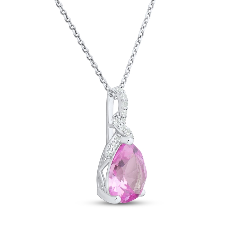 Main Image 2 of Pear-Shaped Pink Lab-Created Sapphire & White Lab-Created Sapphire Drop Necklace Sterling Silver 18"