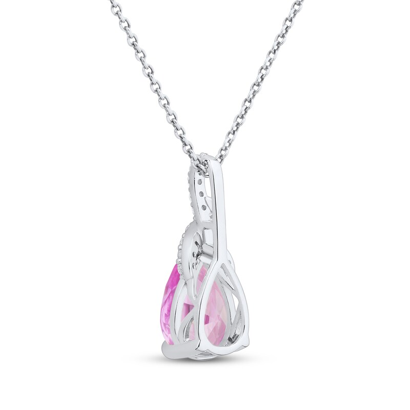 Main Image 3 of Pear-Shaped Pink Lab-Created Sapphire & White Lab-Created Sapphire Drop Necklace Sterling Silver 18"
