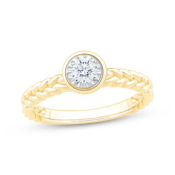 Adore Round-Cut Diamond Bezel-Look Solitaire Braided Shank Engagement Ring 1/4 ct tw 14K Yellow Gold (I/I2)