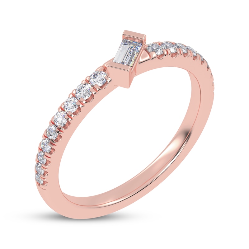 Main Image 2 of Adore Tilted Baguette & Round-Cut Diamond Anniversary Ring 1/4 ct tw 14K Rose Gold