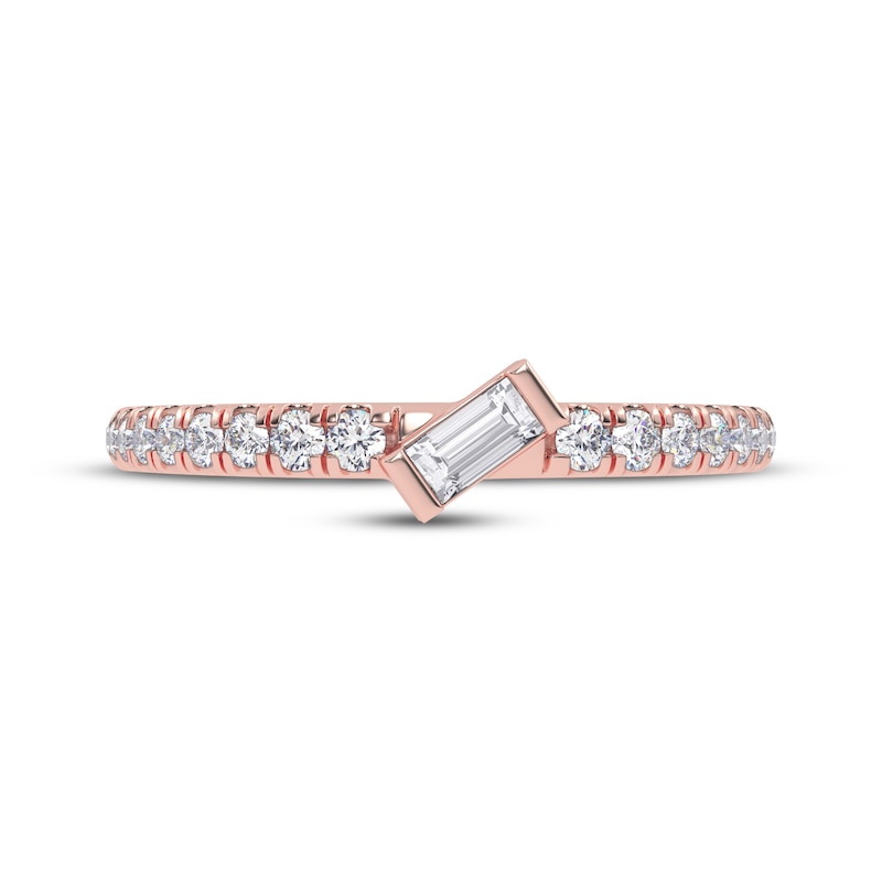 Main Image 3 of Adore Tilted Baguette & Round-Cut Diamond Anniversary Ring 1/4 ct tw 14K Rose Gold