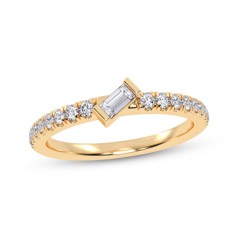 Main Image 1 of Adore Tilted Baguette & Round-Cut Diamond Anniversary Ring 1/4 ct tw 14K Yellow Gold