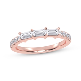 Adore Baguette & Round-Cut Diamond Three-Stone Stackable Anniversary Ring 1/3 ct tw 14K Rose Gold