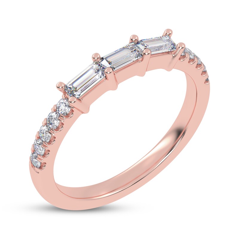 Main Image 2 of Adore Baguette & Round-Cut Diamond Three-Stone Anniversary Ring 1/3 ct tw 14K Rose Gold