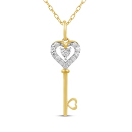Diamond Heart Key Necklace 1/10 ct tw 10K Yellow Gold 18"