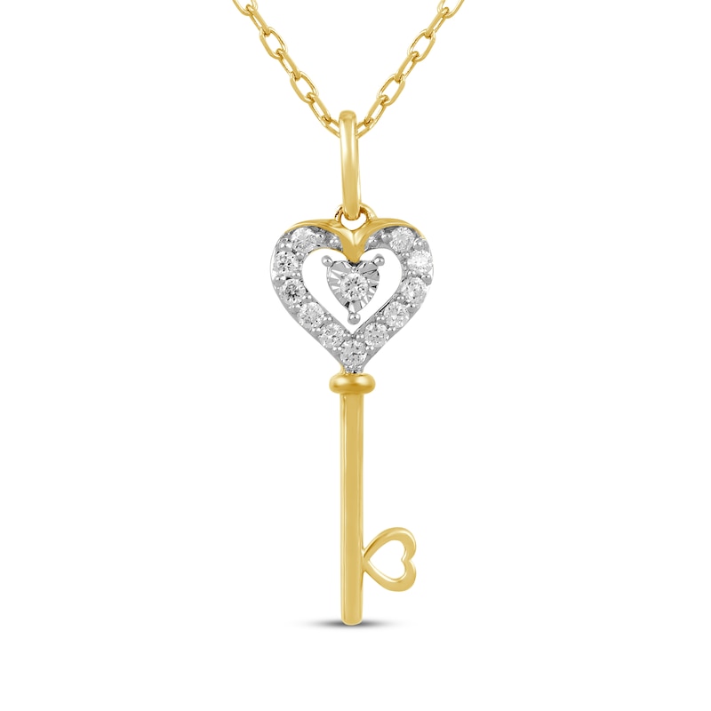Main Image 1 of Diamond Heart Key Necklace 1/10 ct tw 10K Yellow Gold 18"