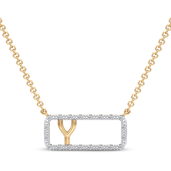 Diamond Y Initial Rectangle Necklace 1/10 ct tw 10K Yellow Gold 18"