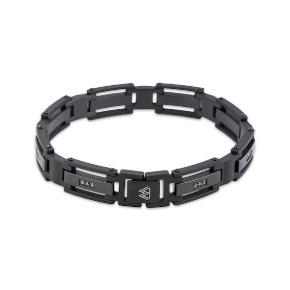 Men's Black Diamond Rectangle Link Bracelet 1/4 ct tw Black Ion-Plated Stainless Steel 8.5"