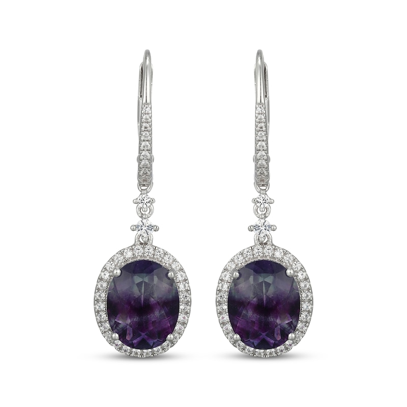 Main Image 2 of Oval-Cut Fluorite & White Lab-Created Sapphire Dangle Earrings Sterling Silver