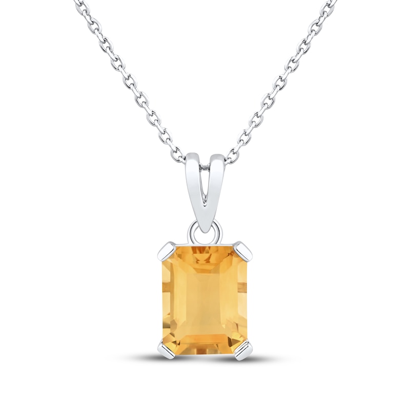 Main Image 1 of Emerald-Cut Citrine Solitaire Necklace Sterling Silver 18"