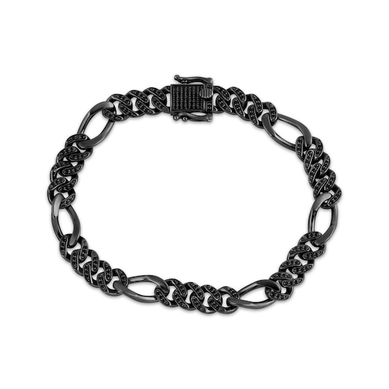 Ink & Ice Men's Black Diamond Figaro Chain Bracelet 1 ct tw Black Rhodium-Plated Sterling Silver 8.5"
