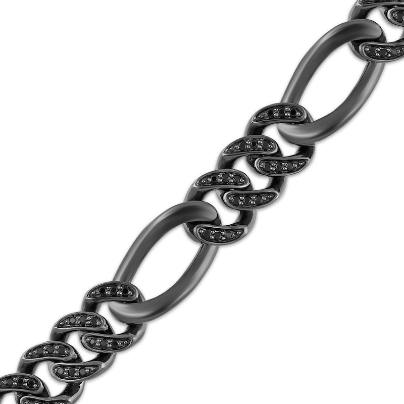 Main Image 2 of Ink & Ice Men's Black Diamond Figaro Chain Bracelet 1 ct tw Black Rhodium-Plated Sterling Silver 8.5"