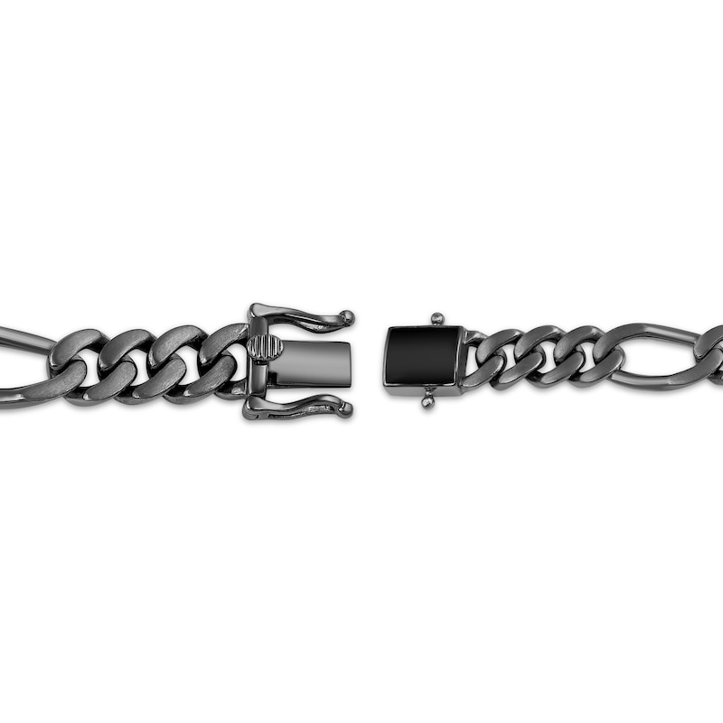 Main Image 4 of Ink & Ice Men's Black Diamond Figaro Chain Bracelet 1 ct tw Black Rhodium-Plated Sterling Silver 8.5"