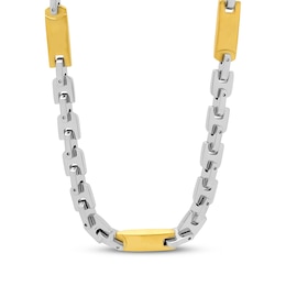 Men's Hollow Geometric Chain Link Necklace Stainless Steel & Yellow Ion Plating 24"