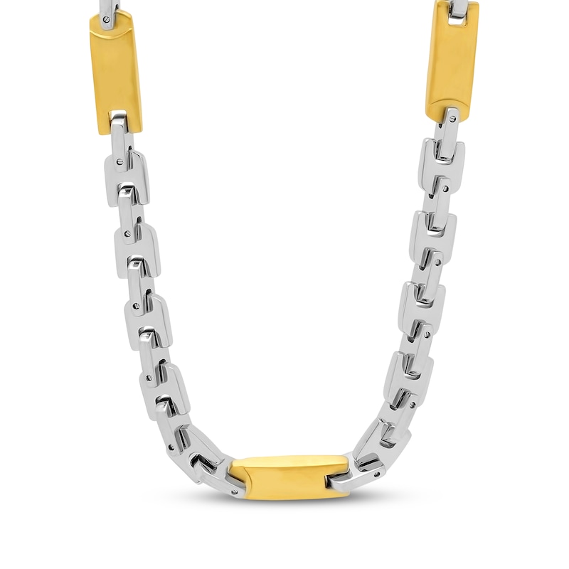 Main Image 1 of Men's Hollow Geometric Chain Link Necklace Stainless Steel & Yellow Ion Plating 24"