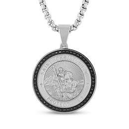 Men's Black Diamond Saint Christopher Medallion Necklace 1/4 ct tw Stainless Steel & Black Ion Plating 24"