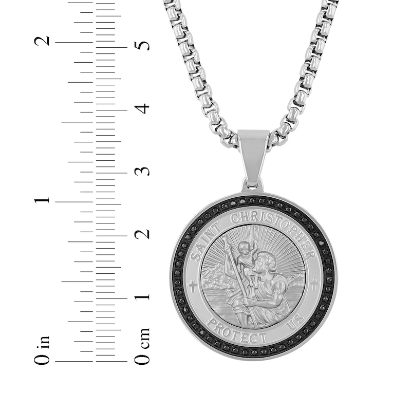 Main Image 4 of Men's Black Diamond Saint Christopher Medallion Necklace 1/4 ct tw Stainless Steel & Black Ion Plating 24"