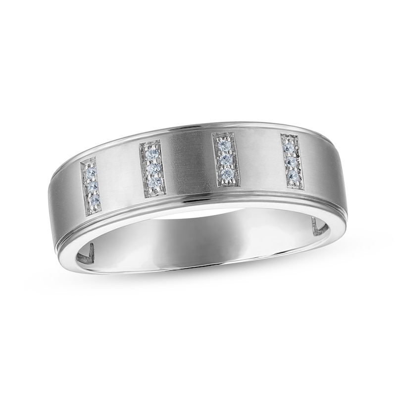 Main Image 1 of Men's Diamond Trios Wedding Band 1/20 ct tw 10K White Gold