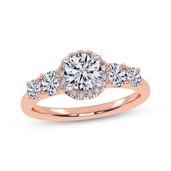 Adore Round-Cut Diamond Halo Five-Stone Engagement Ring 1 ct tw 14K Rose Gold