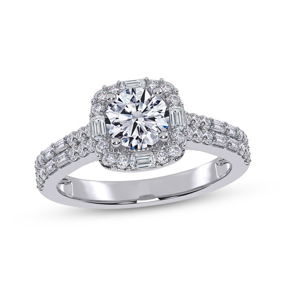 Adore Round-Cut Diamond Cushion Halo Engagement Ring 1 ct tw 14K White Gold