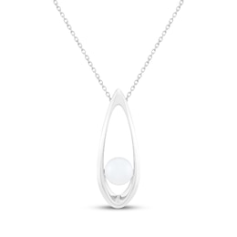 Cultured Pearl Teardrop Frame Necklace Sterling Silver 18"
