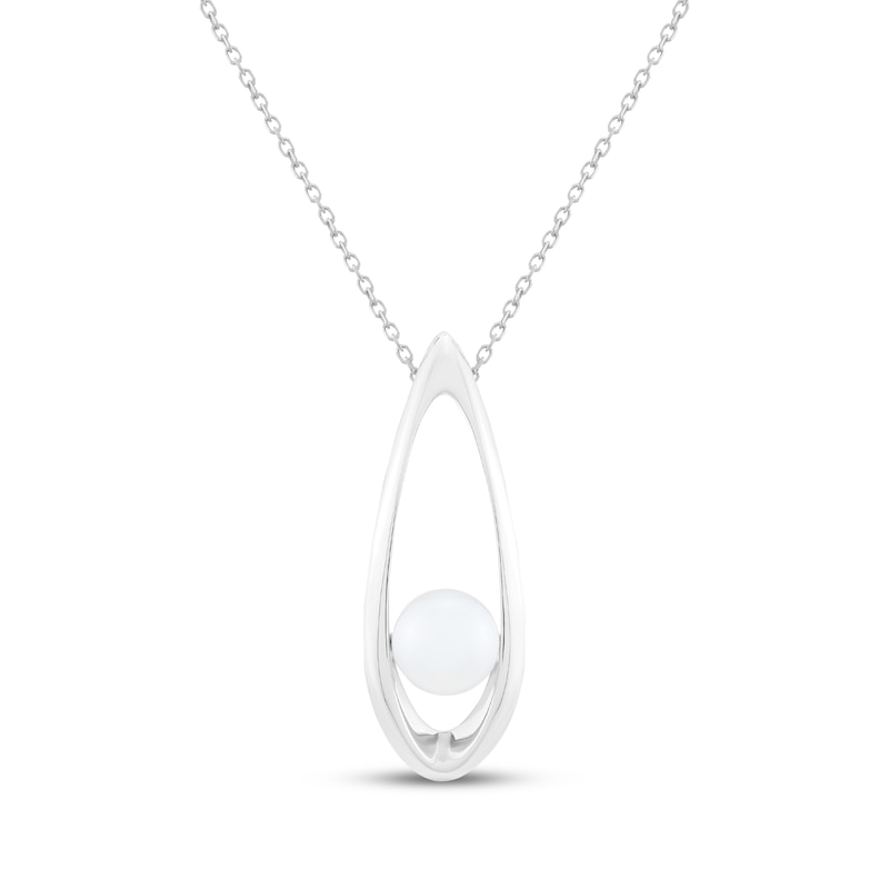Main Image 1 of Cultured Pearl Teardrop Frame Necklace Sterling Silver 18"
