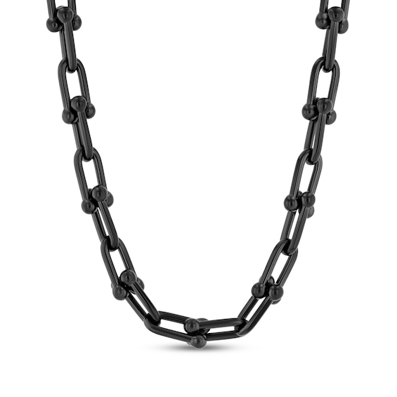 Men's Rivet Link Necklace Black & Rose Ion-Plated Hollow Stainless Steel 20.5"